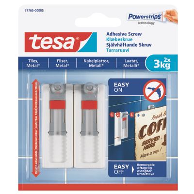 TESA Adhesive Screw adjustable 3kg - Tiles 2 Hooks/ 3 Strips (IP 6)