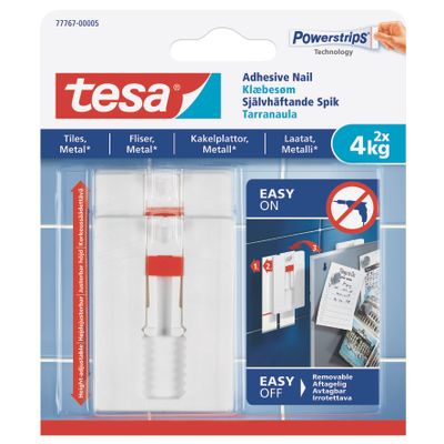 TESA Adhesive Nail adjustable 4kg - Tiles 2 Hooks/ 6 Strips (IP 8)