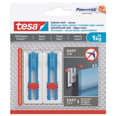 TESA Adhesive Canvas Nail adjustable 1kg - Sensitive Surface 2 Hooks/ 3 Strips (IP 8)