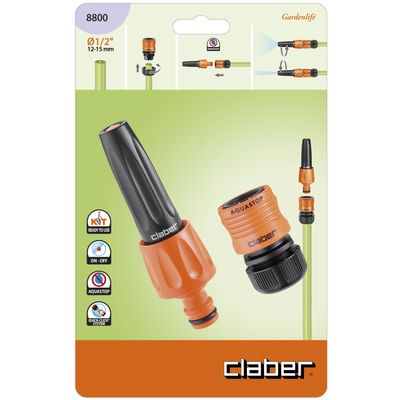 SET 2pce ADJUSTABLE SPRAY NOZZLE 1/2 inch CLICK CONNECTOR WITH AQUASTOP