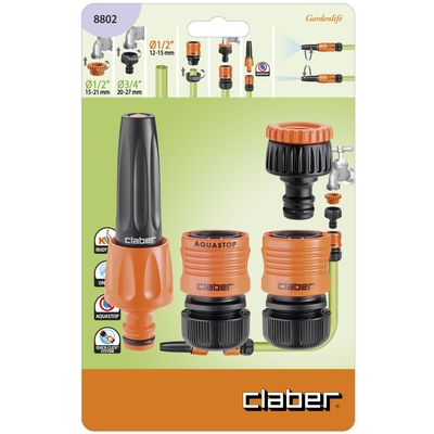 SET 5pce ADJUSTABLE SPRAY NOZZLE WITH TAP CONNECTOR, 1/2 inch CLICK CONNECTORS