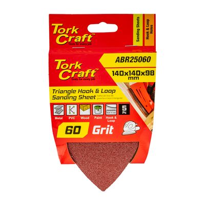 Sanding Triangle 60 Grit 140 X 140 X 98mm 5/pack W/h Hook And Loop