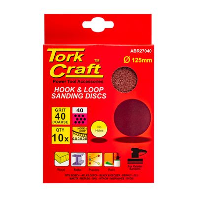 Sanding Disc 125mm No Hole 40 Grit 10/pack Hook And Loop