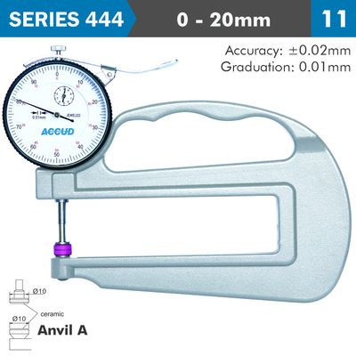 Thickness Gauge 20mm 0.03mm Acc. Large Depth Ceramic Anvil 0.01mm Grad