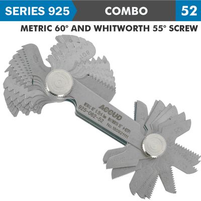 Pitch Gauge Metric 0.25-6mm & 4-62tpi 52 Leaves 60deg. & Whitworth 5