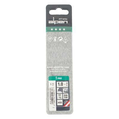 ALPEN Pro Hss 1mm Drill Din 338 Rn 135 Split Point Plastic Wallet (1