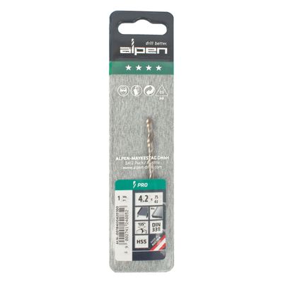 ALPEN Pro Hss 4.2mm Drill Din 338 Rn 135 Split Point Plastic Wallet (