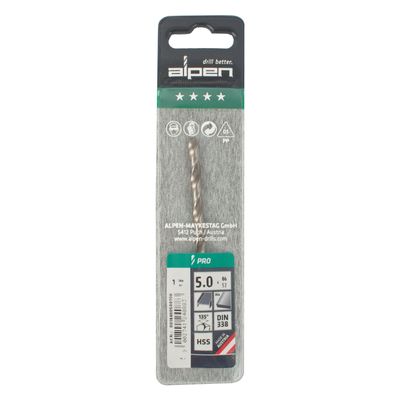 ALPEN Pro Hss 5mm Drill Din 338 Rn 135 Split Point Plastic Wallet (1