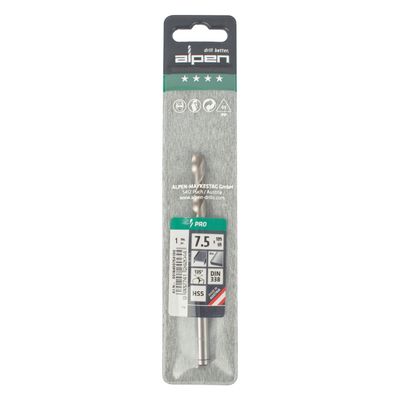 ALPEN Pro Hss 7.5mm Drill Din 338 Rn 135 Split Point Plastic Wallet