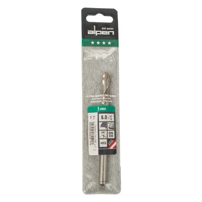 ALPEN Pro Hss 8mm Drill Din 338 Rn 135 Split Point Plastic Wallet