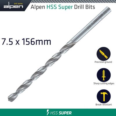 Hss Drill Bit Long 7.5 X 156mm Bulk