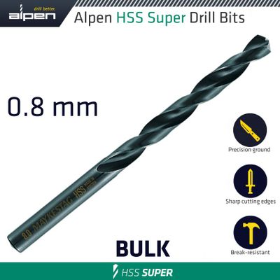 Hss Super Drill Bit 0.8mm Bulk