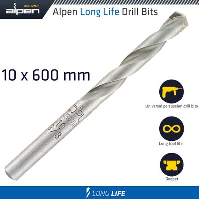 Masonry Drill Bit Long Life 10 X 600mm Pouch