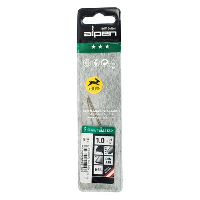 Hss Sprint Master 1.0 Mm X3 Sleeved Din338 ALPEN Drill Bit