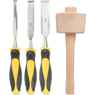 Chisel Set Wood 3 Piece + Wooden Mallet Blister