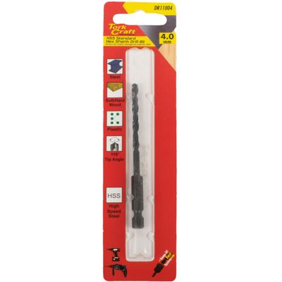 Drill Bit Hss St&ard 4.0mm Hex Shank 1/card