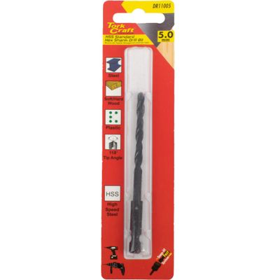 Drill Bit Hss St&ard 5.0mm Hex Shank 1/card