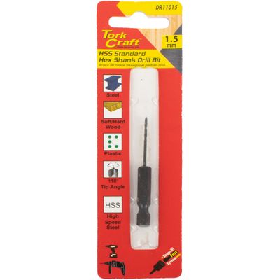 Drill Bit Hss St&ard 1.5mm Hex Shank 1/card