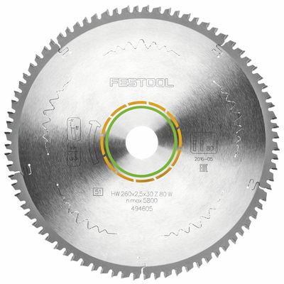 FESTOOL HW 260x2,5x30 W80 Wood Fine Cut Saw Blade 260mm 80T
