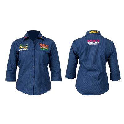 Ladies Navy 3/4 Micro Check Blouse 2x-large