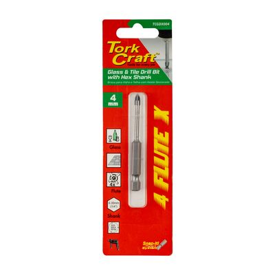 Glass & Tile Drill 4mm 4 Flute With Hex Shank