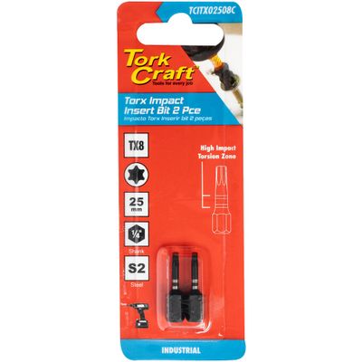 Torx Tx 8 Impact Insert Bit 25mm 2pc Carded