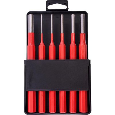 TORK CRAFT Pin Punch Set 6pc - 2.5, 3.5, 4. 5, 6, 8, 10mm Red