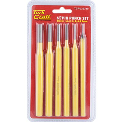 TORK CRAFT Pin Punch Set 6pc - 1.5, 3, 4, 5, 6, 8mm Yellow