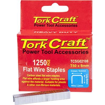 Flat Wire Staple 16g X 10.6mm X 8mm T50 1250pc C/steel For Tcsg0210