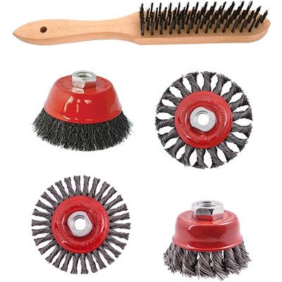 Wire Brush Angle Grinder Kit M14 Crimped & Knotted Set 5pce Hand Brush