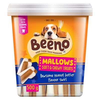 BEENO DOG TREAT MALLOWS PEANUT BUTTER SWIRL 500G