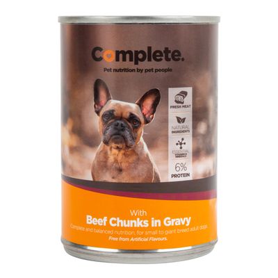 COMPLETE Dog Food Tin Beef Chunks 385g