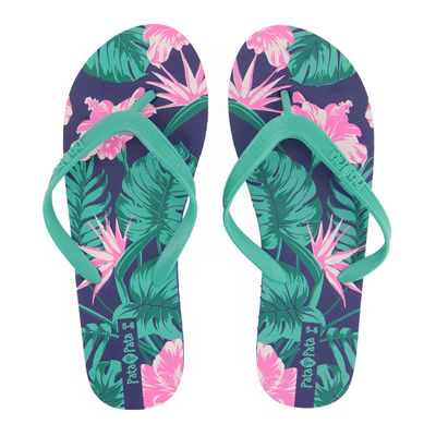 PATA PATA LADIES FLIP FLOPS GREEN FLORAL SIZE 3/4