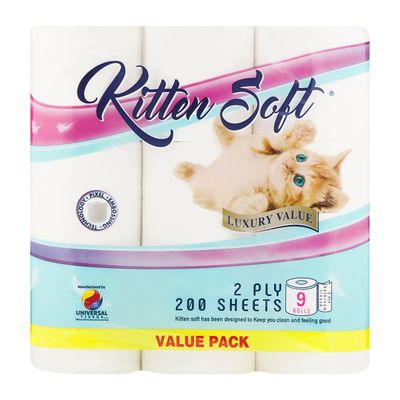 KITTEN SOFT TOILET PAPER 2PLY VIRGIN 200S 9 PACK