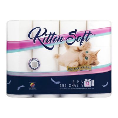KITTEN SOFT TOILET PAPER 2PLY VIRGIN 350S 24 PACK