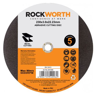 ROCKWORTH Cutting Disc Steel 230x3.0mm 5pack