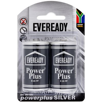 EVEREADY BATTERY POWERPLUS SILVER ZINC D 2 PACK