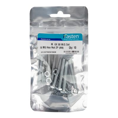 IFASTEN SET SCREW MS AND NUT ZP M6X50MM 10 PP