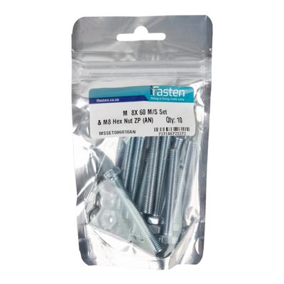 IFASTEN SET SCREW MS AND NUT ZP M8X60MM 10 PP