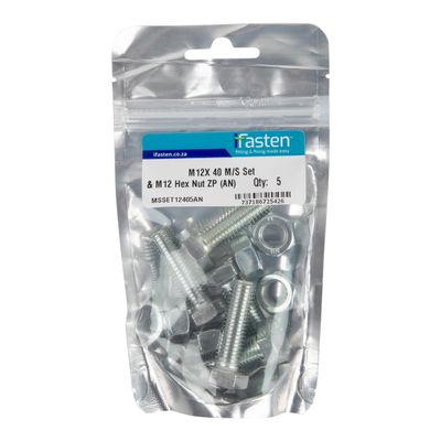 IFASTEN Set Screw Ms And Nut Zp M12x40mm 5 Pp