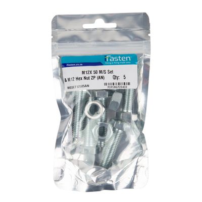 IFASTEN SET SCREW MS AND NUT ZP M12X50MM 5 PP
