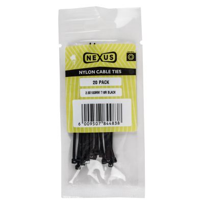 NEXUS Cable Ties T18r 2.5mmx100mm Black 20 Pack