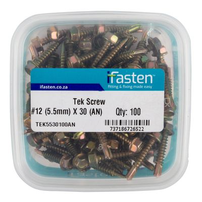 IFASTEN Tek Screw No12 5.5mmx30mm 100 Pt