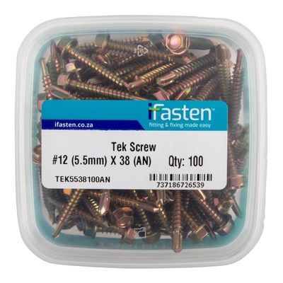 IFASTEN Tek Screw No12 5.5mmx38mm 100 Pt