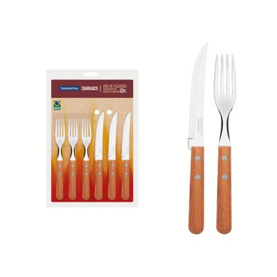 TRAMONTINA CUTLERY BRAAI SET NATUR WOOD 12PC BP