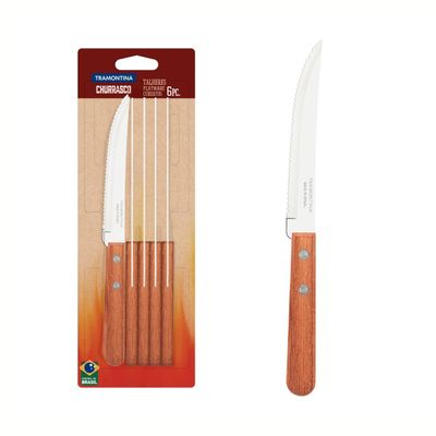 TRAMONTINA Steak Knife Set Natural Wood 6pc Bp