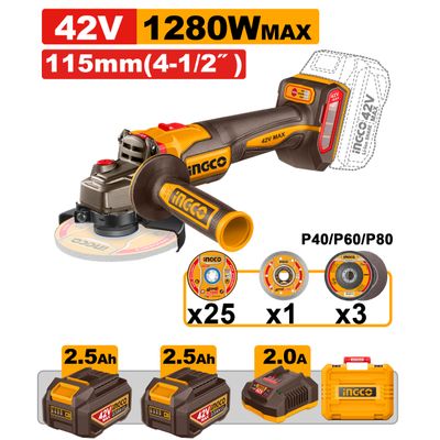 42v Ps+c/l B/l A/grinder 1280w 115mm + Assy Kit