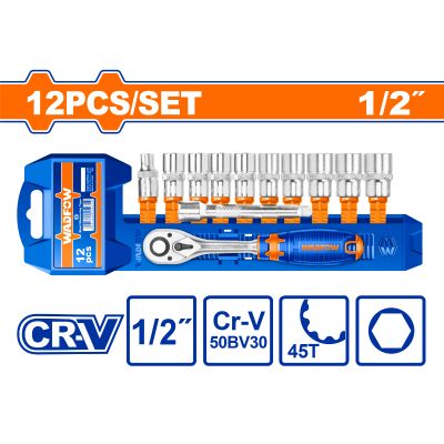 Socket Set Cr V 1/2 45t 12pcss