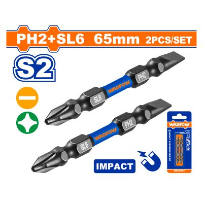 S/driver Bit Mag Impact Set S2 Ph2+sl6 65mm 2pcss
